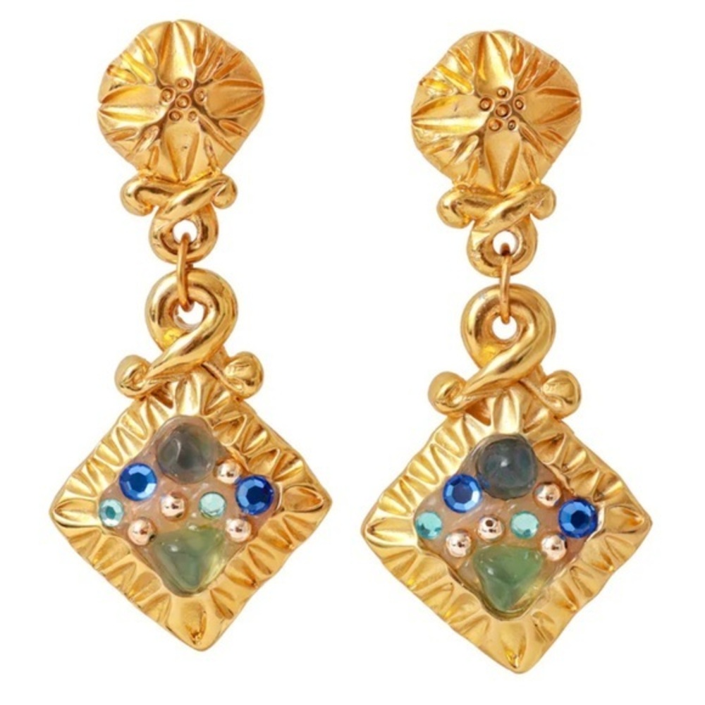 Jacky De G Gold Dangle Stone Multicolor Earrings